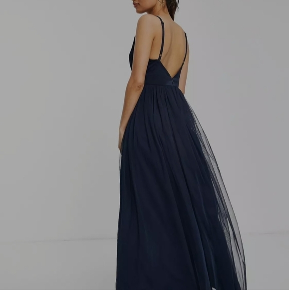 Black Full Length Deep‎ V Neckline Lux Chiffon Formal Dress Size Small - Picture 3 of 14